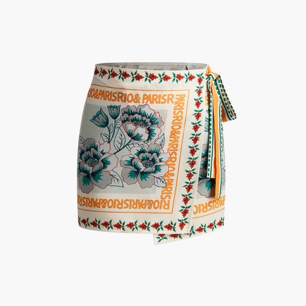 Commense Vacation Print Asymmetrical Mini Wrap Skirt